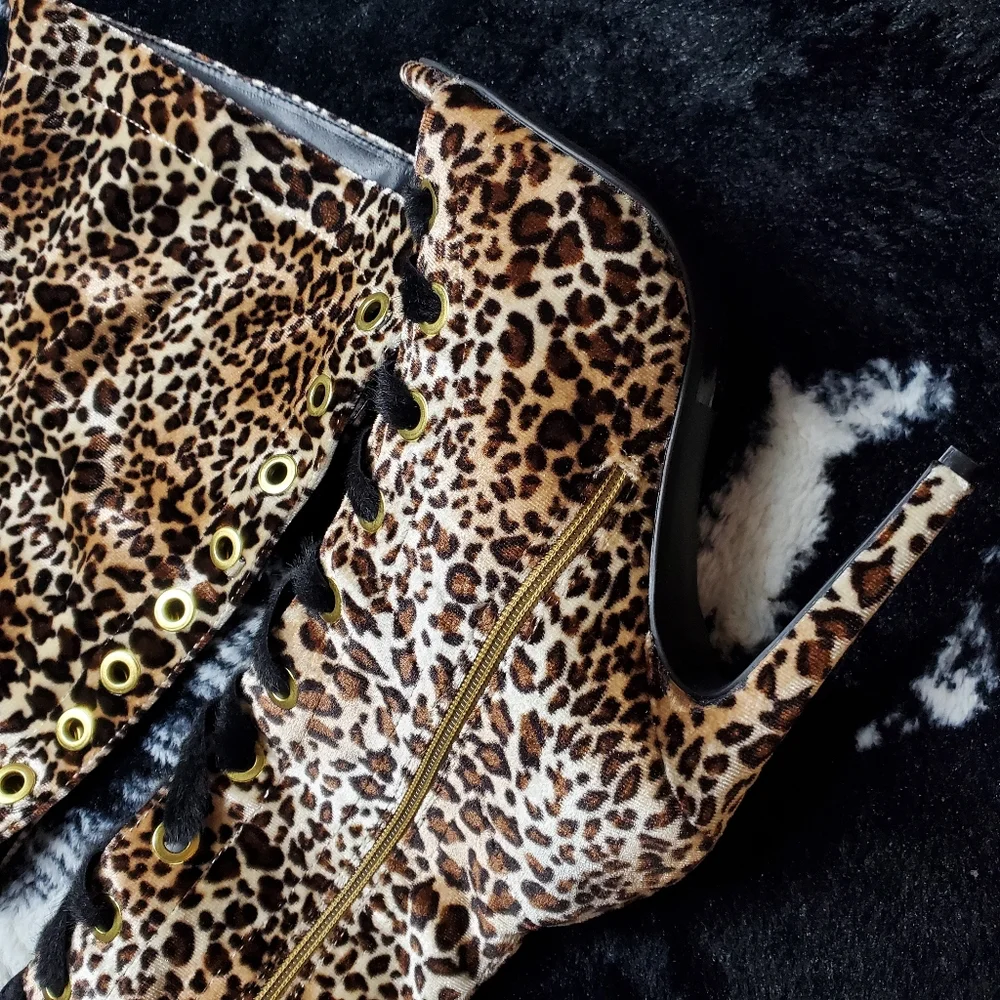 🔥SEXY🔥Camel Leopard Velvet OVER THE KNEE Boot - Picture 8 of 13